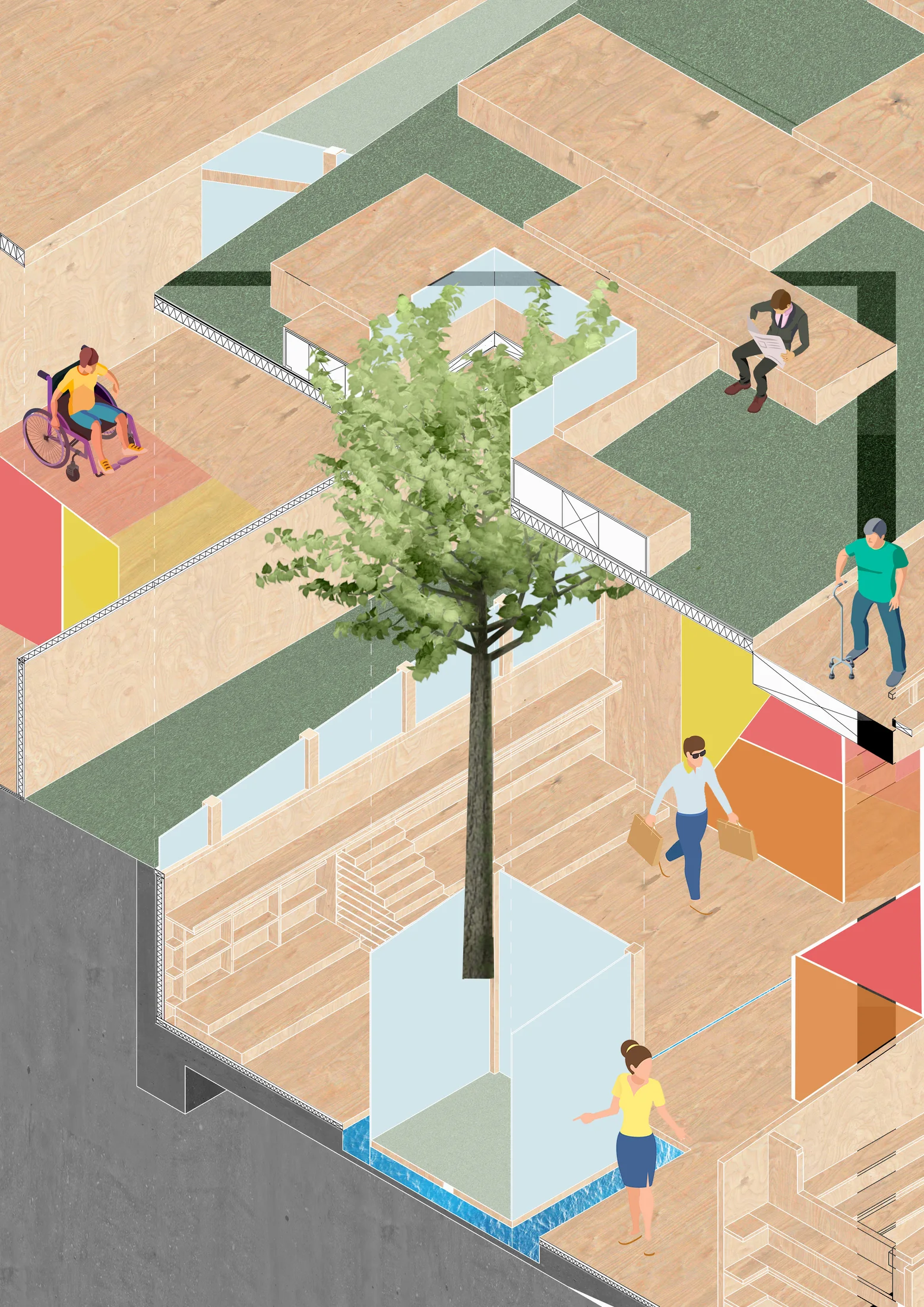 Axonometric drawing of the Community Farming Centre